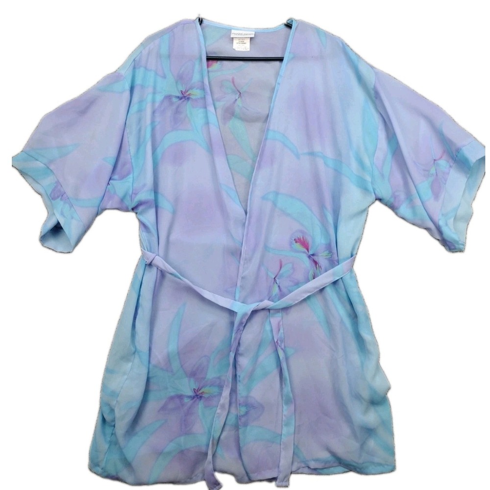 Jaclyn Smith Size XL Floral Lilac Intimates Sleep Wear Women Tie Robe Style 2521